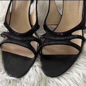 BOTTEGA VENETA Black Satin and Leather Slingback Heels